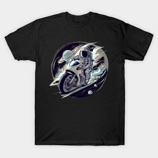 Astronaut Riding Motorcycle T-Shirt by Echon